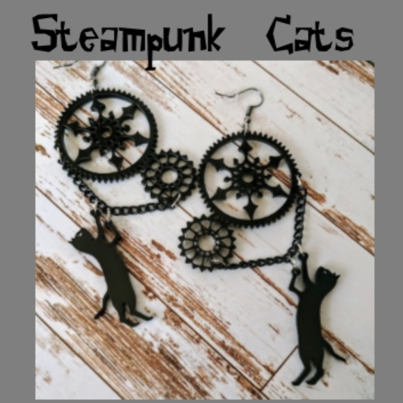 Steampunk Hang in There Earrings - Picture 2 of 2
